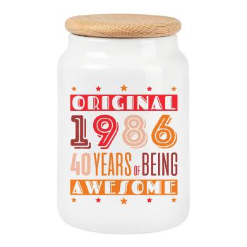 Original 1986: 40 Years of Awesome - Cookie Jar with Wooden Lid - white - Front