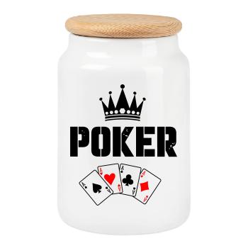 Cartes de poker - Boîte à biscuits avec couvercle en bois - blanc - Devant