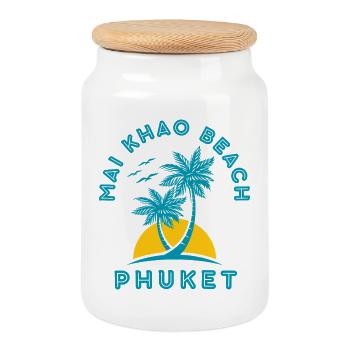 Phuket Mai Khao Beach Palm Sunset - Cookie Jar with Wooden Lid - white - Front
