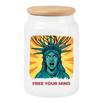 FREE YOUR MIND #3 - freedom & rights - Boîte à biscuits avec couvercle en bois - blanc - Devant