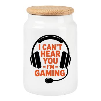Gamer - I Can't Hear You, I'm Gaming - Cookie Jar with Wooden Lid - white - Front