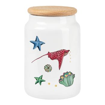 Starfish in the sea - Cookie Jar with Wooden Lid - white - Front