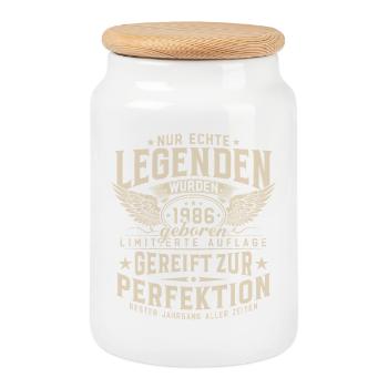 Legenden wurden 1986 geboren - Keksdose mit Holzdeckel - Weiß - Vorne