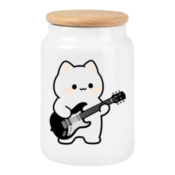 Kawaii Katze mit E-Gitarre Musik Geschenk Musiker - Keksdose mit Holzdeckel - Weiß - Vorne
