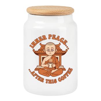 Inner Peace Coffee Zen Monk - Cookie Jar with Wooden Lid - white - Front