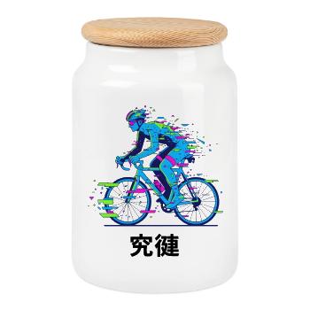 Neon Glitch Cyclist - Cookie Jar with Wooden Lid - white - Front