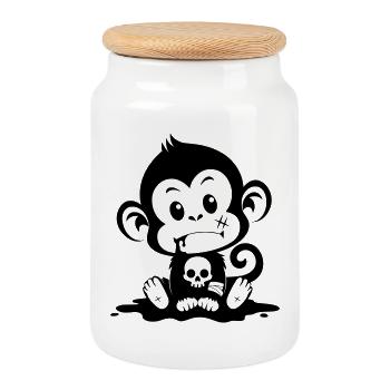 Singe mignon dans un style inquiétant - Boîte à biscuits avec couvercle en bois - blanc - Devant