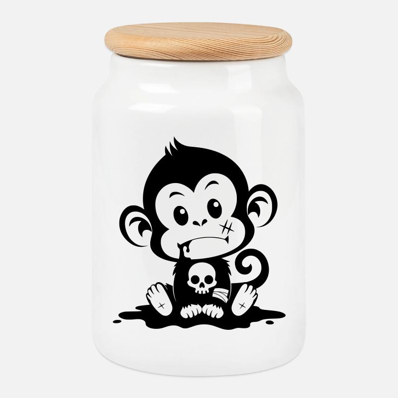 Cute monkey in creepy style - Cookie Jar with Wooden Lid - white