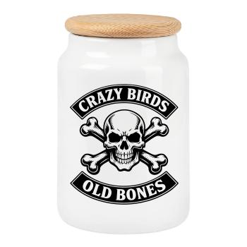 Old bones - auch im Alter etwas Verrückt - Keksdose mit Holzdeckel - Weiß - Vorne
