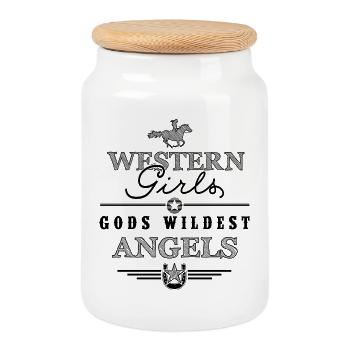 Filles de l’Ouest - Les anges les plus sauvages des dieux - Boîte à biscuits avec couvercle en bois - blanc - Devant