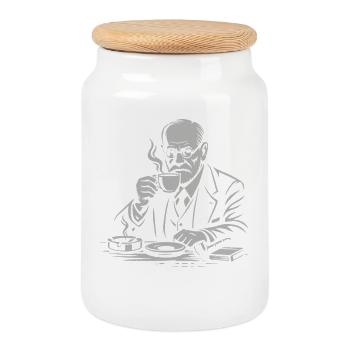 Freud Coffee Break Illustration - Cookie Jar with Wooden Lid - white - Front