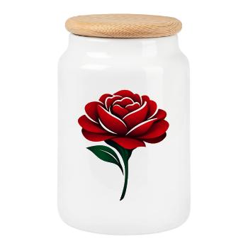 Red Rose Deep Red Blossoms - Cookie Jar with Wooden Lid - white - Front
