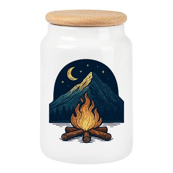 Bergfeuer unter Mond und Sternen - Keksdose mit Holzdeckel - Weiß - Vorne