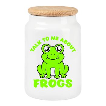 Talk To Me About Frogs Funny Frog Lover - Cookie Jar with Wooden Lid - white - Front