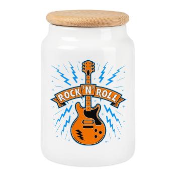Rock'N'Roll-Banner mit Gitarre - Keksdose mit Holzdeckel - Weiß - Vorne