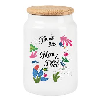 thank you - Cookie Jar with Wooden Lid - white - Front