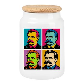 Friedrich Nietzsche Pop-Porträts - Keksdose mit Holzdeckel - Weiß - Vorne