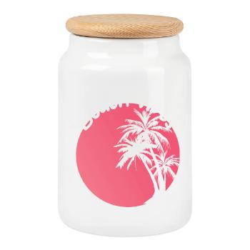 Beach Vibes Palm Sunset Design - Cookie Jar with Wooden Lid - white - Front