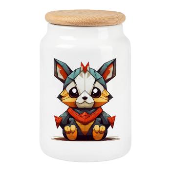 Geometric Fox Charm - Cookie Jar with Wooden Lid - white - Front