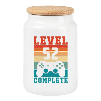52. Geburtstag Level 52 Complete 52 Jahre Gamer - Keksdose mit Holzdeckel - Weiß - Vorne