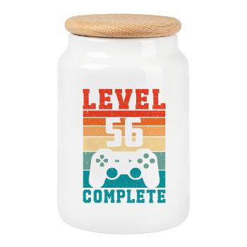 56. Geburtstag Level 56 Complete 56 Jahre Gamer - Keksdose mit Holzdeckel - Weiß - Vorne