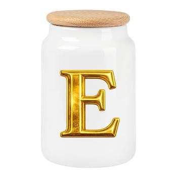 Goldenes E Monogramm-Design - Keksdose mit Holzdeckel - Weiß - Vorne