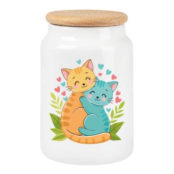 cuddling kittens - Cookie Jar with Wooden Lid - white - Front