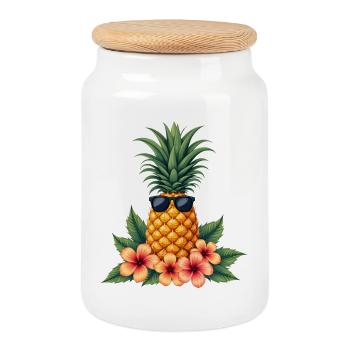 Ananas - Keksdose mit Holzdeckel - Weiß - Vorne