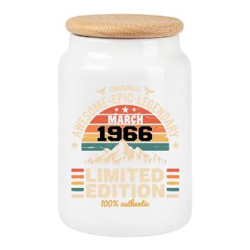 Millésime Anniversaire Mars 1966 March 1966 - Boîte à biscuits avec couvercle en bois - blanc - Devant