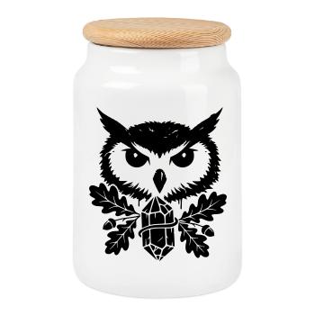 Fantasy Owl Crystal Tattoo - Cookie Jar with Wooden Lid - white - Front
