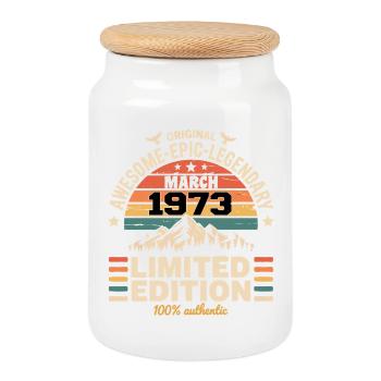 Vintage Anniversary March 1973 March 1973 - Cookie Jar with Wooden Lid - white - Front