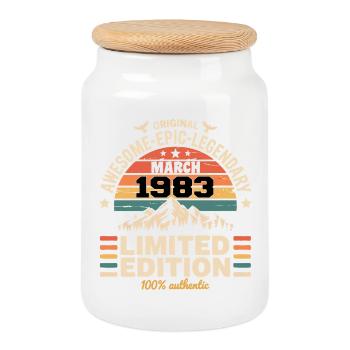 Vintage Anniversary March 1983 March 1983 - Cookie Jar with Wooden Lid - white - Front