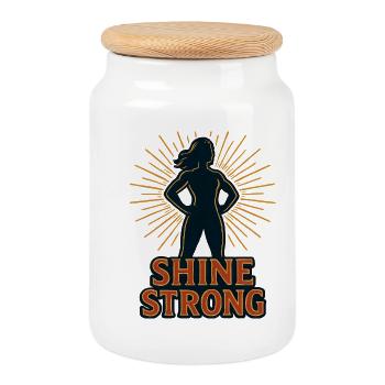 Shine Strong silhouette with sun rays - Cookie Jar with Wooden Lid - white - Front