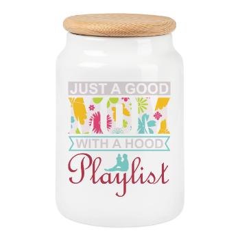 Just a Good Mom With A Hood, Playlist-Shirt - Keksdose mit Holzdeckel - Weiß - Vorne