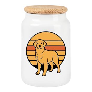 Hund Retriever Retro Sunset - Keksdose mit Holzdeckel - Weiß - Vorne