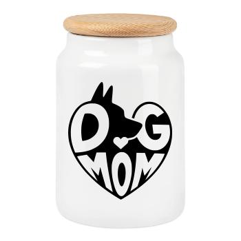 Dog Mom, Hundemama Herzdesign - Keksdose mit Holzdeckel - Weiß - Vorne