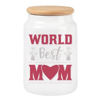 World Best Mom Mothers Day Gift Shirt - Cookie Jar with Wooden Lid - white - Front