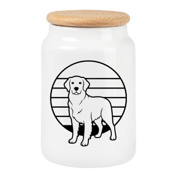 Esquisse rétro du soleil du chien retriever - Boîte à biscuits avec couvercle en bois - blanc - Devant