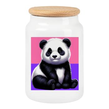 panda - Cookie Jar with Wooden Lid - white - Front