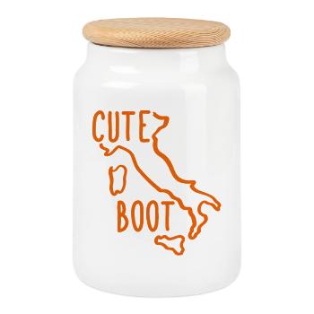 Cute Italian Boot - Cute Boot - Cookie Jar with Wooden Lid - white - Front