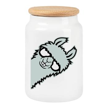 lama mentant nerd de lunettes arrogant animal drôle - Boîte à biscuits avec couvercle en bois - blanc - Devant