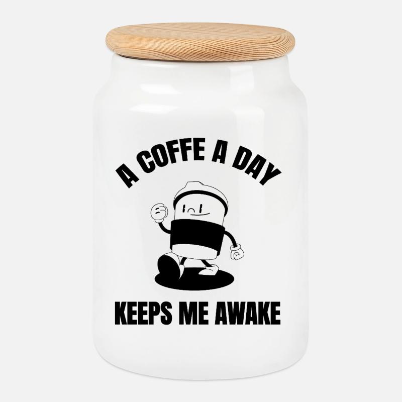 A coffee a day - Keksdose mit Holzdeckel - Weiß