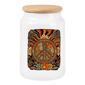 Peace Love Flowers - Keksdose mit Holzdeckel - Weiß - Vorne