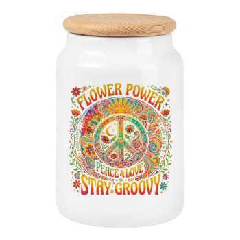 Peace Love Freedom Flower - Keksdose mit Holzdeckel - Weiß - Vorne