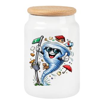 Ouragan avec lunettes de soleil - Boîte à biscuits avec couvercle en bois - blanc - Devant