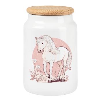 Cheval - Boîte à biscuits avec couvercle en bois - blanc - Devant