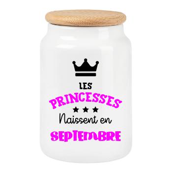 Princesse née Septembre Beau Cadeau Anniversaire - Boîte à biscuits avec couvercle en bois - blanc - Devant