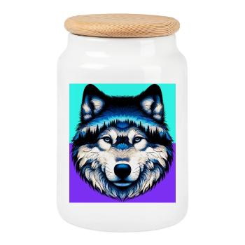 Wolf - Keksdose mit Holzdeckel - Weiß - Vorne