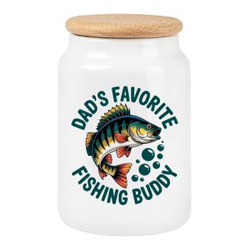 Fishing with Dad - Cookie Jar with Wooden Lid - white - Front