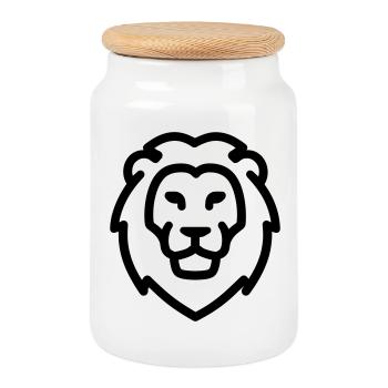 lion - Boîte à biscuits avec couvercle en bois - blanc - Devant